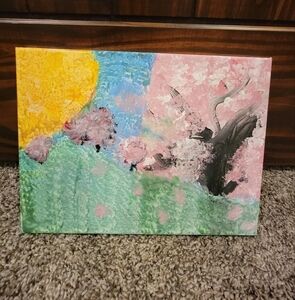 Abstract Canvas Art with Pink, Yellow, and Green Accents